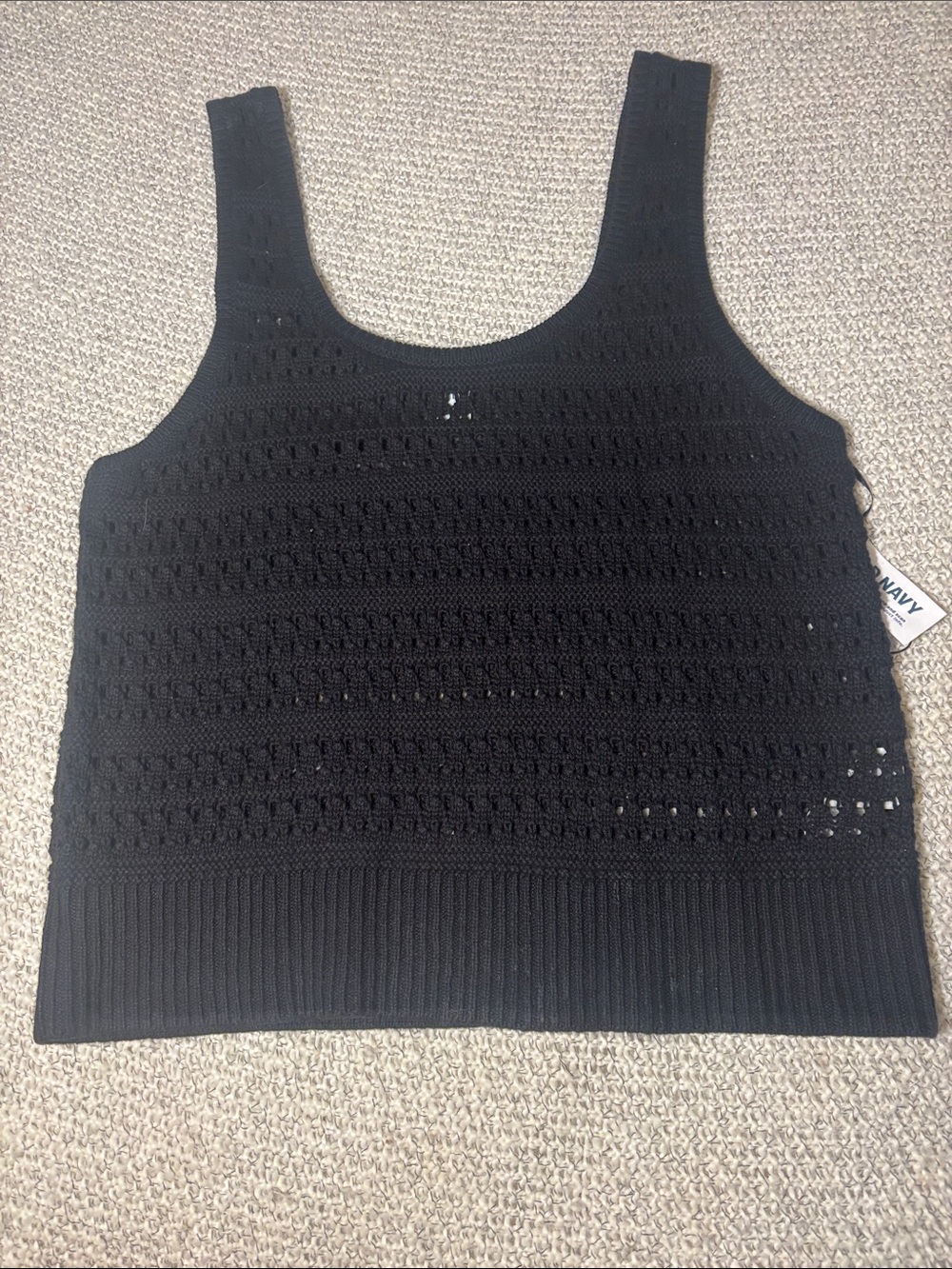 Black Crochet Open-Knit Tank Top